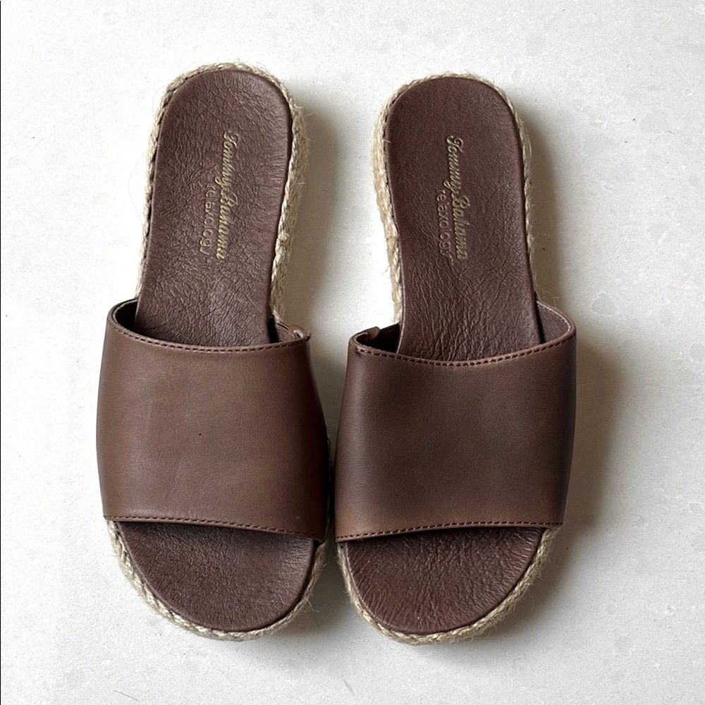 🤎Tommy Bahama Brown Leather Slide Sandals